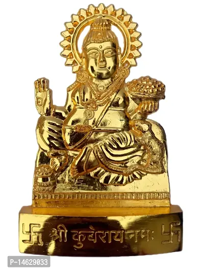 FLAIMYST Metal Gold Plated Lord Kuber Murti Statue Idol (Golden, Standard )-thumb3