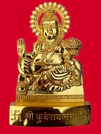 FLAIMYST Metal Gold Plated Lord Kuber Murti Statue Idol (Golden, Standard )-thumb1