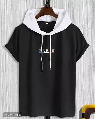 Trendy Black Polyester Hooded Tees For Men