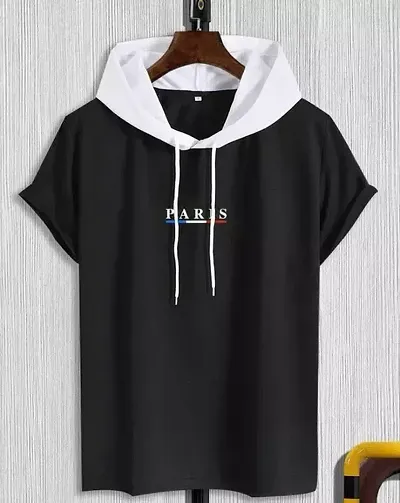 Polyester White Short-sleeve Hooded Tees for Men