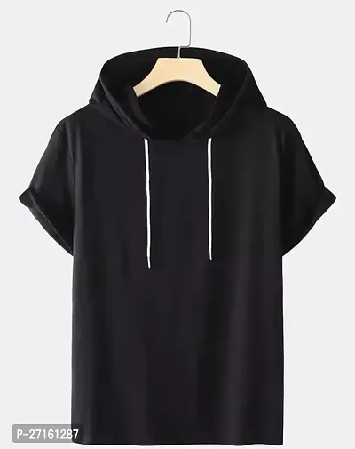 Trendy Black Polyester Hooded Tees For Men