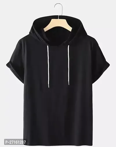 Trendy Black Polyester Hooded Tees For Men-thumb0