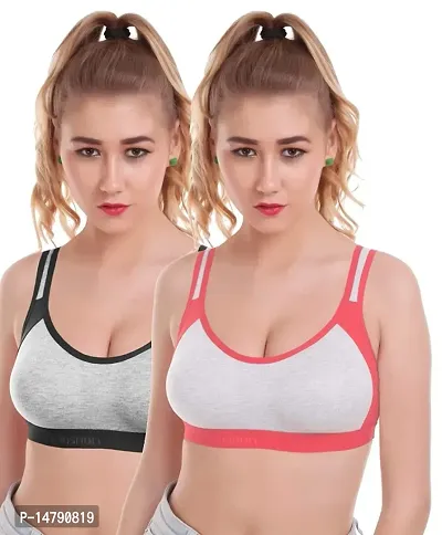 Women Non Padded Cotton Sports Bra, Sports Bra for Girls Sports Bra for Women Ladies Multicolor Sports Bra Combo Pack of 2-thumb0