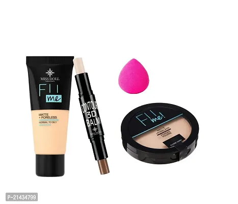MISS DOLL Fit ME POWDER Pore-less Oil Control Compact Powder- All Day Finish Face -Fit Me Highlighter Blender (Multi-item-04)