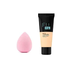 New MISS DOLL 2 in1 FIIME SKIN POWDER Pore-less Oil Control Compact Powder To Absorbs- All Day Matte Finish Face Makeup-Fit Skin Matte-Pore-less Liquid Tube Foundations,Blender Puff Set-4-thumb2