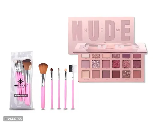 Missdoll Beauty Eyeshadow Palette With Brush Set Combo Kit Of The Nude Eyeshadow (18 Shades In 1) Eyeshadow Palette With 5 Pcs Eye Shadow, Face Makeup Brush Set (The Nude + Brush Set)