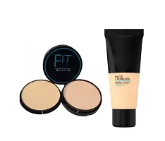 MISS DOLL FIT SKIN POWDER Pore-less Oil Control Compact Powder To Absorbs- All Day Matte Finish Face Makeup-Fit Skin Matte-Pore-less Liquid Tube Foundation Natural set-2-thumb1