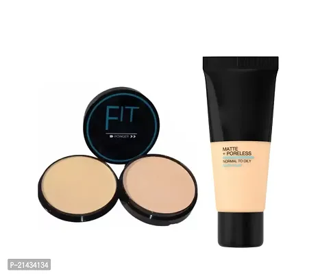 MISS DOLL FIT SKIN POWDER Pore-less Oil Control Compact Powder To Absorbs- All Day Matte Finish Face Makeup-Fit Skin Matte-Pore-less Liquid Tube Foundation Natural set-2-thumb2