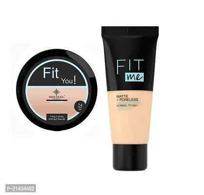 MISS DOLL FIT YOU Women's Face Compact Powder for Oily Face Facial Powder Skin Lightening Foundation Compact And Fit Me Matte-Pore-less Liquid Tube Foundation Natural