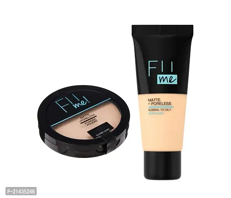 MISSDOLL FII ME POWDER Pore-Less Oil Control Compact Powder To Absorbs- All Day Matte Finish Face Makeup-Fit Skin Matte-Pore-Less Liquid Tube Foundation Natural Set-2, 150ml-thumb0
