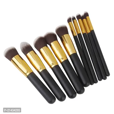 TRS Fiber Bristle Makeup Brushes- Black and Golden Foundation Eyeshadow Eyebrow Eyeliner Blush Powder Concealer black brush Paack of 10-thumb5