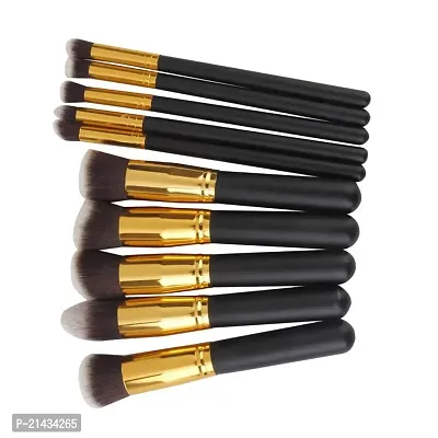 TRS Fiber Bristle Makeup Brushes- Black and Golden Foundation Eyeshadow Eyebrow Eyeliner Blush Powder Concealer black brush Paack of 10