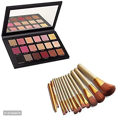 MISSDOLL Combo Of Rose Gold Remastered 18 Multicolor Eye shadow with Makeup 12 Pc Brush set (2 Items in the set), Glossy Finish (Eyeshadow:3)