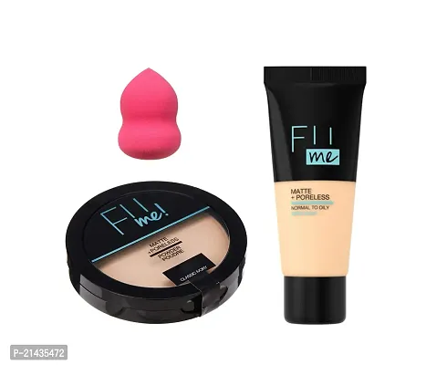 New MISS DOLL FII MEE POWDER Pore-less Oil Control Compact Powder To Absorbs- All Day Matte Finish Face Makeup-Fit Skin Matte-Pore-less Liquid Tube Foundations,Blender Puff Set-3