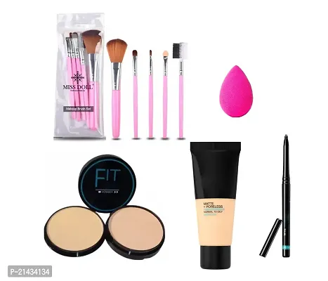 MISS DOLL FIT SKIN POWDER Pore-less Oil Control Compact Powder To Absorbs- All Day Matte Finish Face Makeup-Fit Skin Matte-Pore-less Liquid Tube Foundation Natural set-2-thumb0