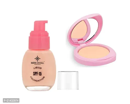 MISS DOLL BEAUTY POWDER Pore-less Oil Control Compact Powder To Absorbs- All Day Matte Finish Face Makeup-Pore-less Liquid Foundations Set-2(Pack Of 1)