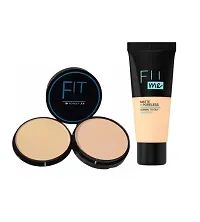 New MISS DOLL 2 in1 FIIME SKIN POWDER Pore-less Oil Control Compact Powder To Absorbs- All Day Matte Finish Face Makeup-Fit Skin Matte-Pore-less Liquid Tube Foundations,Blender Puff Set-4-thumb1