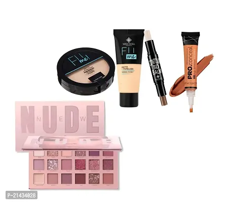 MISS DOLL BEAUTY 18 Color Eyeshadow Palette with Fii Me Pore-less Oil Control Compact Powder- All Matte Finish Face -Fii Me Matte-Pore-less Liquid Tube Foundation Natural  Contour Stick Highlighter  Concealer Orange  Makeup set (Multi Item - 05)-thumb0