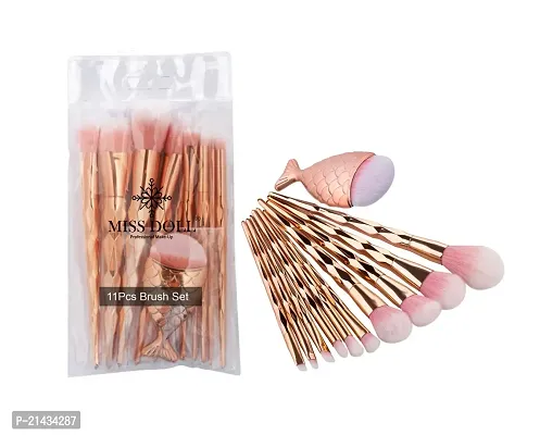 MISS DOLL BEAUTY 11 Pcs Rose Gold Makeup Brush Set Professional Unicorn Shiny Gold Diamond Makeup Brush Set Professional Foundation Powder Cream Blush Brush Kits