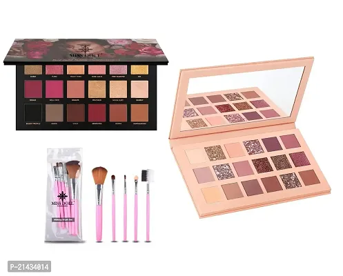 MISS DOLL BEAUTY Rose Gold Remastered Eyeshadow Palette - 18 Color Eye Shadow Palette with Mirror - include Matte and Shimmer, Natural Velvet Texture Long Lasting Makeup set with 5pcs Makeup Brush (Nude+Rose Gold+Brush Set)