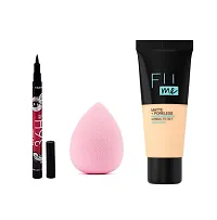 MISS DOLLMakeup Sponge Beauty Blender Puff +FII ME POWDER Pore-less Oil,Beauty New Fit Me Matte-Pore-less Liquid Tube Foundation Natural With 36h Eye liner SET-3-thumb1