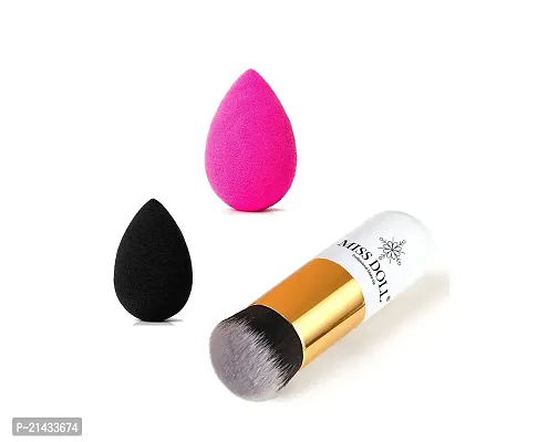 MISS DOLL Professional Makeup Brushes Tool Foundation Brush Flat Brush Cream Makeup Brush And Makeup Beauty Blender Puff (Pack of 3)