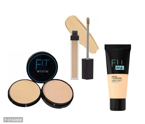 New MISS DOLL 2 in1 FII ME SKIN POWDER Pore-less Oil Control Compact Powder To Absorbs- Liquid Tube Foundations, Fit Me Matte-NATURAL LOOK CONCEALER SET OF 3-thumb0