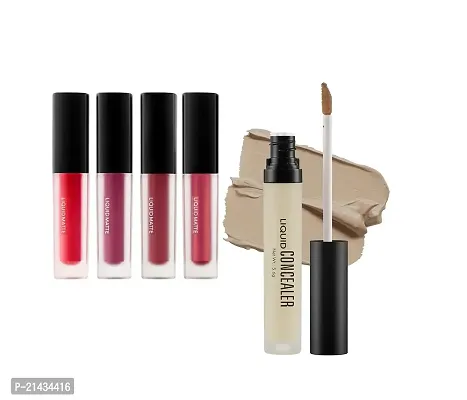 MISS DOLL Liquid Light weight Concealer with Full Coverage |Easily Blendable Concealer for face makeup with RED Liquid Matte Minis Lipstick Red-thumb0