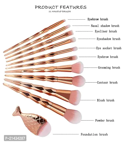 MISS DOLL BEAUTY 11 Pcs Rose Gold Makeup Brush Set Professional Unicorn Shiny Gold Diamond Makeup Brush Set Professional Foundation Powder Cream Blush Brush Kits-thumb2