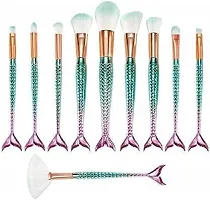 MISSDOLL Fish Tail Makeup Brushes Fish Tail Eye Makeup Brushes, Eyeshadow Concealer Eyeliner Brow Blending Brushes Set (10 Brushes) (with 6 Beauty Blender Set)-thumb1