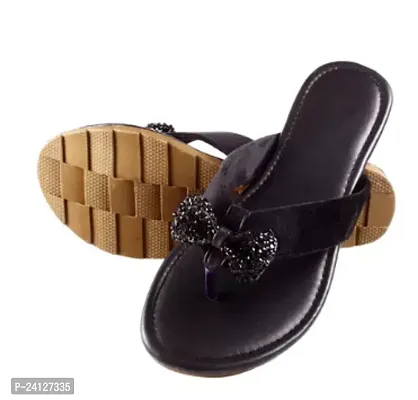 Elegant Black Leather Self Design Fashion Flats For Women