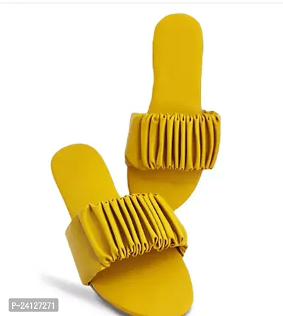 Elegant Yellow Leather Self Design Fashion Flats For Women-thumb0