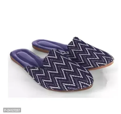 Elegant Blue Leather Self Design Fashion Flats For Women-thumb0