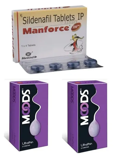 Crystal Dew: MOODS Ultra Thin Condom 24 Sheets  4 Manforce Tablets 100 mg