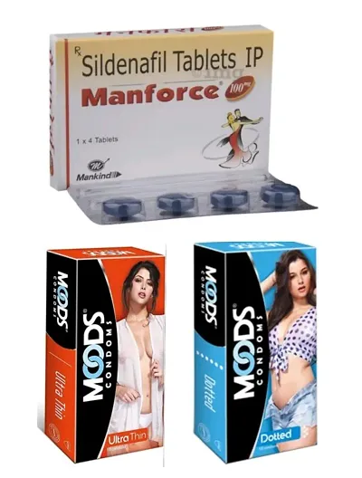 Crystal Dew: MOODS Ultra Thin  Dotted Condoms 20 Sheets  4 Manforce Tablets 100 mg