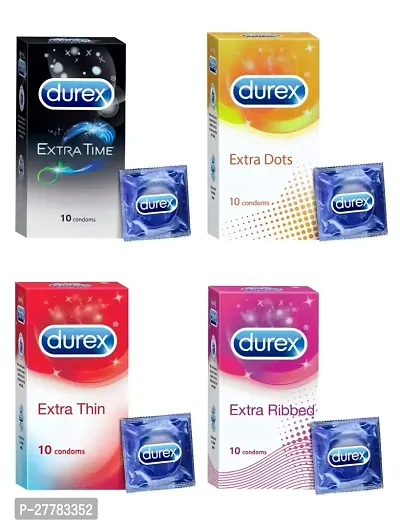 Crystal Dew: DUREX Extra Ribbed, Extra Time, Extra Dots  Extra Thin Condoms For Men Pack Of 4-thumb0