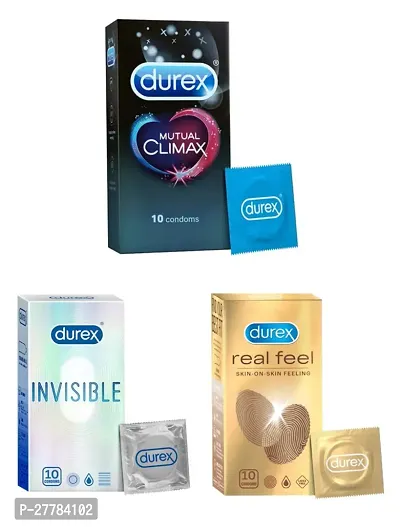 DUREX Real Feel, Invisible And  Mutual Climax Condoms For Men Pack Of 3 Condoms 30-thumb0
