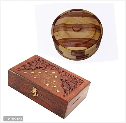 Chandni Woodcraft Wooden Casserole/Chapati Box/Chapati Box for Kitchen/Hotpot Roti Box/Casserole for Kitchen  Wooden cutlery combo-thumb0