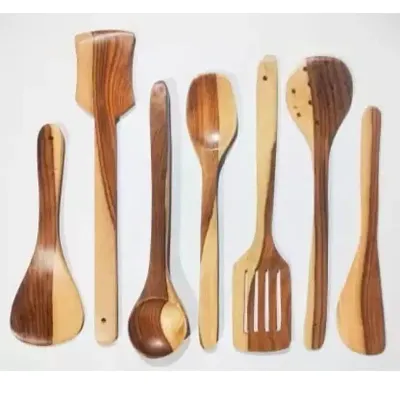 Chandni Woodcraft Wooden for Nonstick Cookware Kitchen Utensils | Kitchen Utensils, Frying Spoon Ladles  Turning Spatula