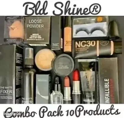 BLD Shine most selling combo of 10 products( Fixer,Primer,Loose Powder,Concealer,Eyelashes,Foundation,2 Lipstick,Face Serum,Blender Puff-thumb0