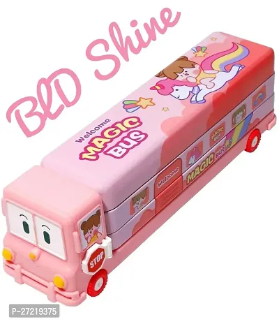 BLD Shine Magic School Bus for girls Moving Wheel Art Metal Pencil Box  (Set of 1, Pink)-thumb0