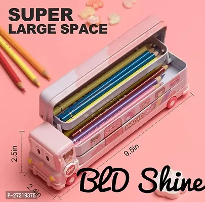 BLD Shine Magic School Bus for girls Moving Wheel Art Metal Pencil Box  (Set of 1, Pink)-thumb4