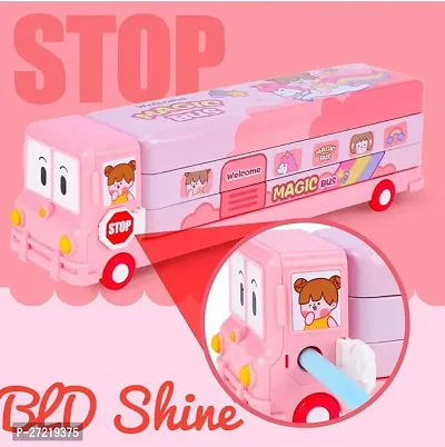 BLD Shine Magic School Bus for girls Moving Wheel Art Metal Pencil Box  (Set of 1, Pink)-thumb2