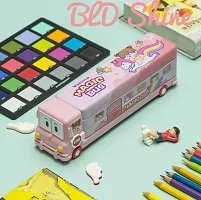BLD Shine Magic School Bus for girls Moving Wheel Art Metal Pencil Box  (Set of 1, Pink)-thumb2