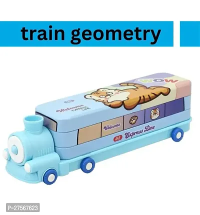 Train Geometry Box for Boys and Girls Pencil Box Set Geometry Box  (Blue)-thumb0