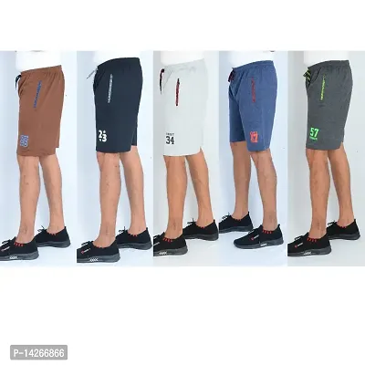 Men's Stylish Solid Cotton Shorts with Zip Pockets (Pack of 5)-thumb0