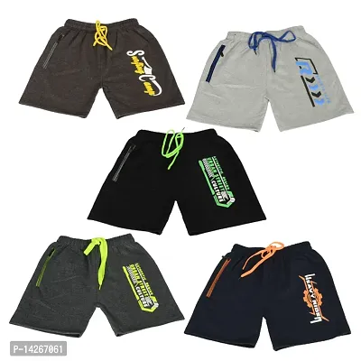 Boys Stylish Cotton Shorts with one side zip (Pack of 5)