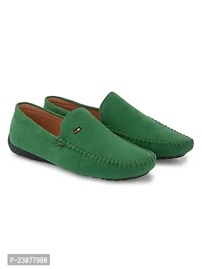 Stylish Green Velvet Solid Loafers For Men