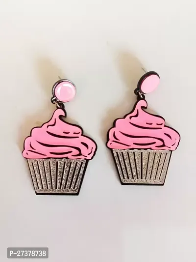 Elegant Pink Plastic Drop Earrings For Women-thumb0