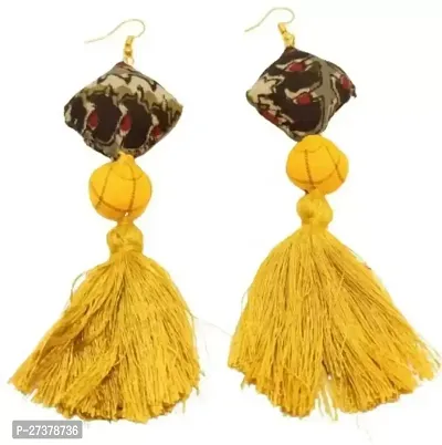 Elegant Yellow Fabric Drop Earrings For Women